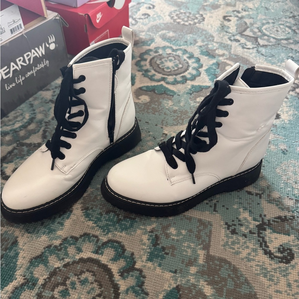 Madden Girl White and Black Combat Boots
